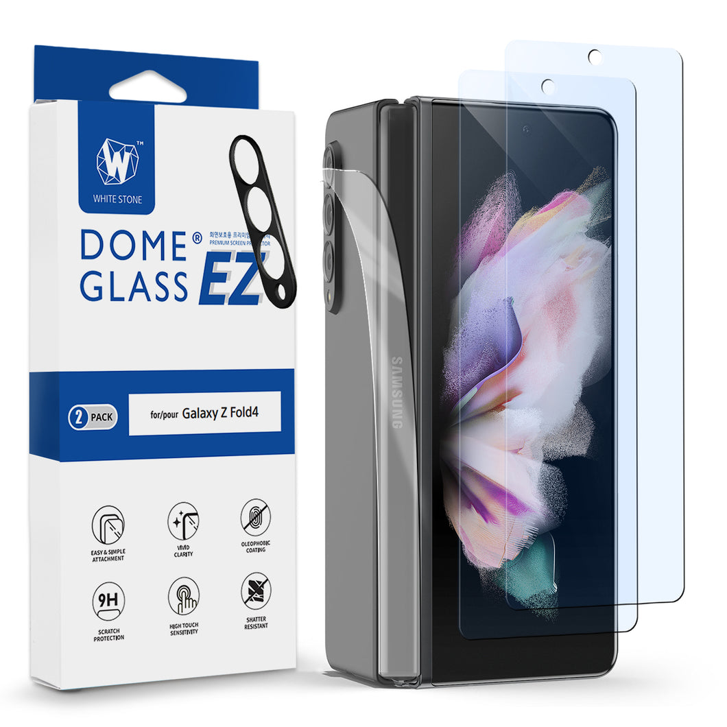 Whitestone Dome EZ Glass Samsung Galaxy Z Fold 4 Full Coverage Tempered Glass Shield w Hinge Cover Film & Cam - 2 Pack