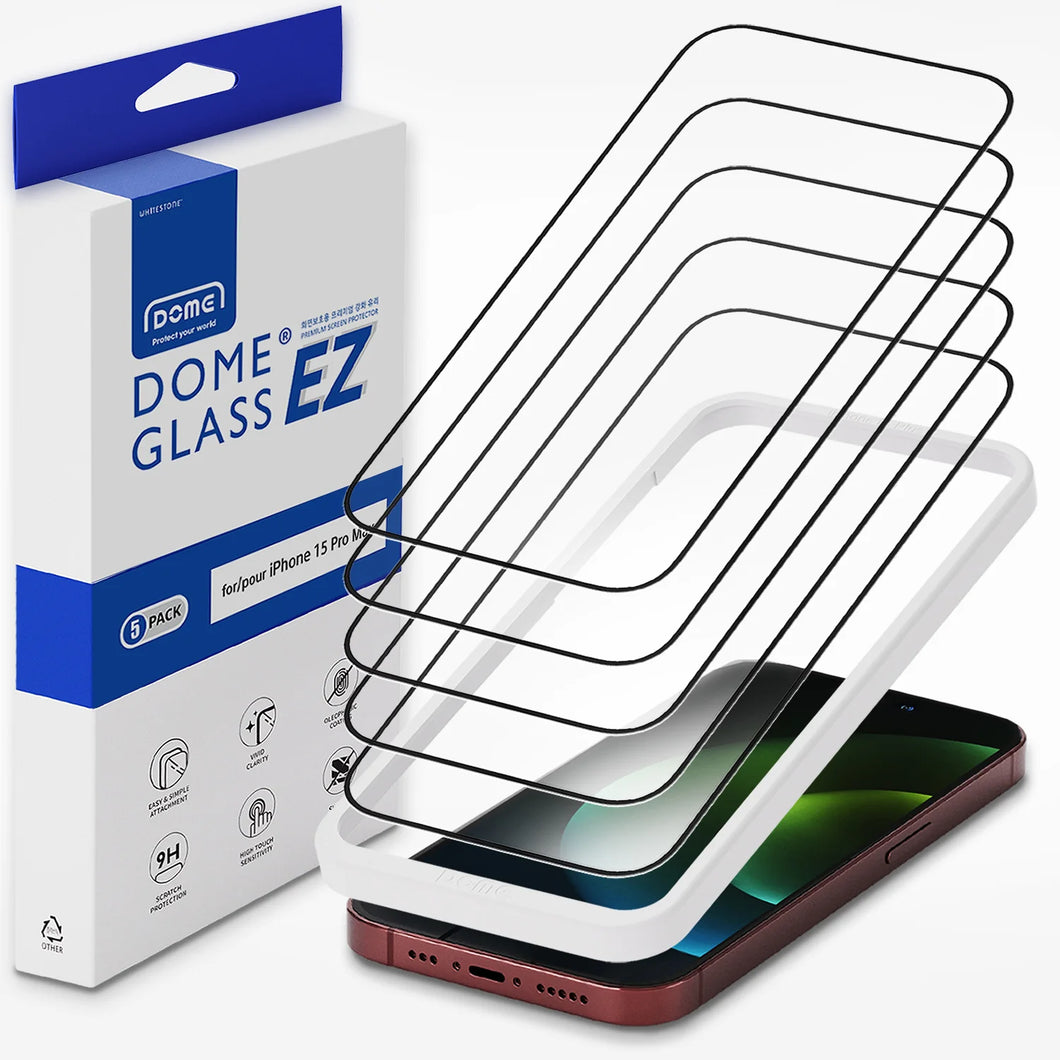 Whitestone EZ Clear Glass for iPhone 15 / 15 Pro / 15 Pro Max 5pcs Pack
