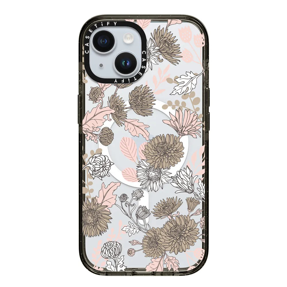 CASETiFY Magsafe Impact Case for iPhone 15/15 Plus/15 Pro/15 Pro Max - Millenial Dainty Floral Black
