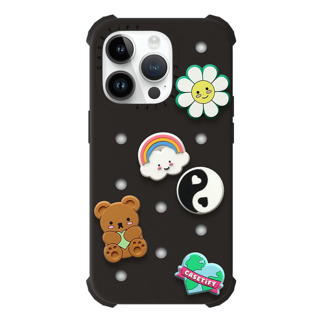 CASETiFY The Push-In Case for iPhone 14 Pro / 14 Pro Max - Peace Love Earth Black