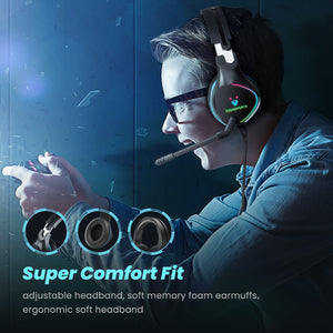 SoundPEATS G1 Gaming Headset with Microphone Over Ear, 50mm Drivers Stereo Sound, 3 RGB Colors
