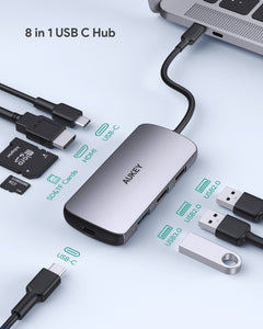 Aukey CB-C85 USB C Hub 8-in-1 with 4K HDMI, USB 2.0. USB 3.0, 100W PD Charging, SD&Micro SD Card Reader