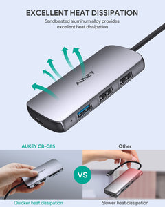 Aukey CB-C85 USB C Hub 8-in-1 with 4K HDMI, USB 2.0. USB 3.0, 100W PD Charging, SD&Micro SD Card Reader