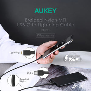 Aukey CB-CL2 USB C to Lightning Cable Nylon Braided - 2M