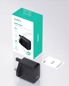 Aukey PA-F4 Swift 45W PD Wall Charger with GaN Power Tech - Supports Samsung Super Fast Charging 2.0