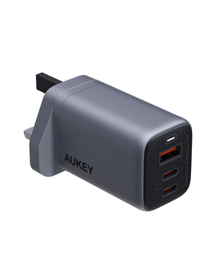Aukey PA-B6U Omnia II Mix 67W UFCS 3-Port Wall Charger with GaNFast Tech - Gray